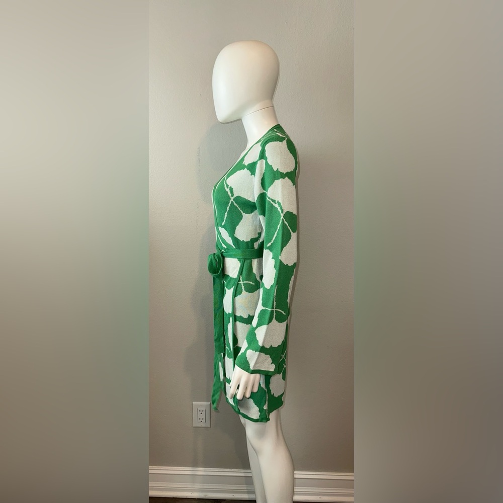 Diane Von Furstenberg DVF x Target Green White Gingko Sweater Wrap Tunic Dress S - Picture 7 of 10